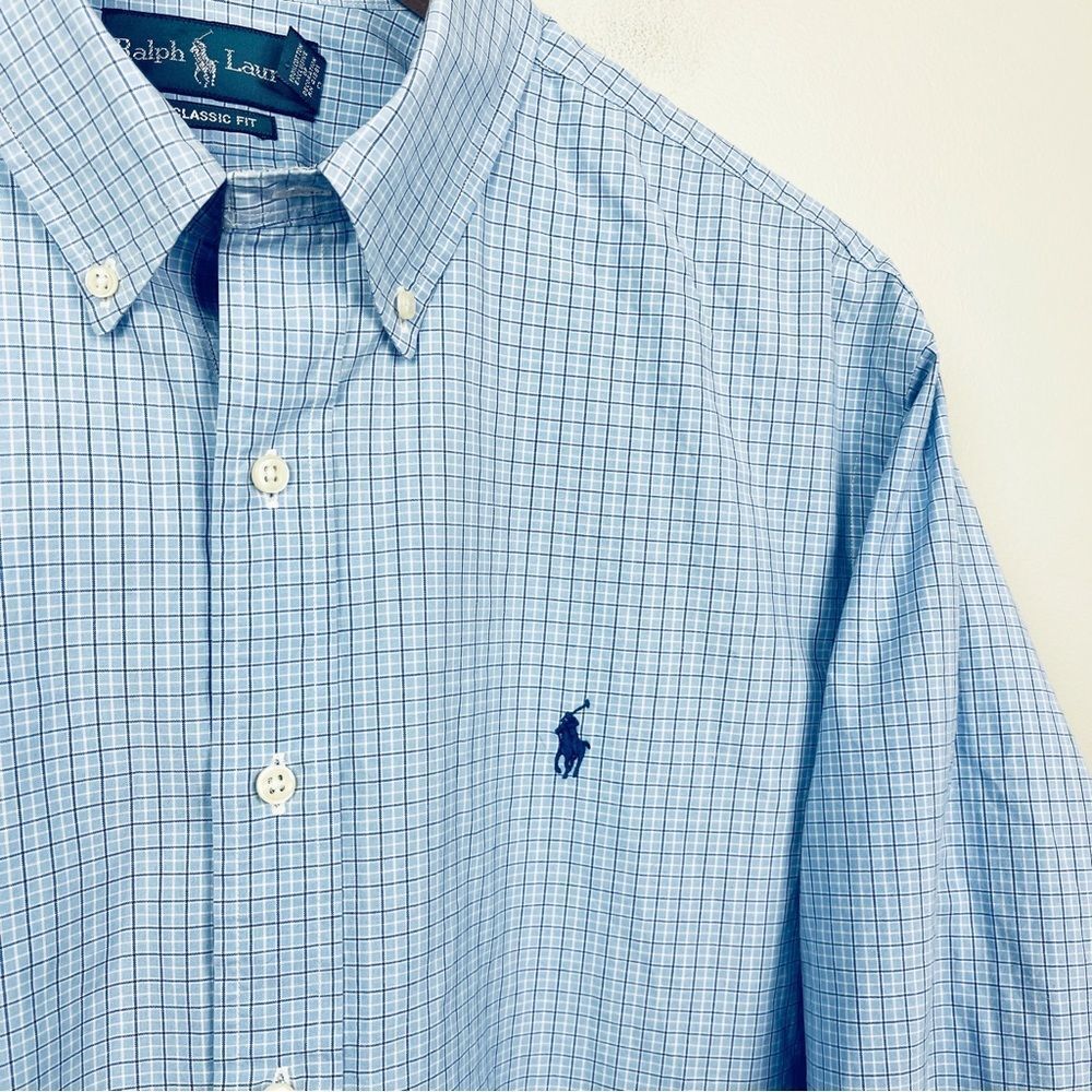 Ralph Lauren Button Down Blue Plaid Shirt Classic Fit - Picture 3 of 6